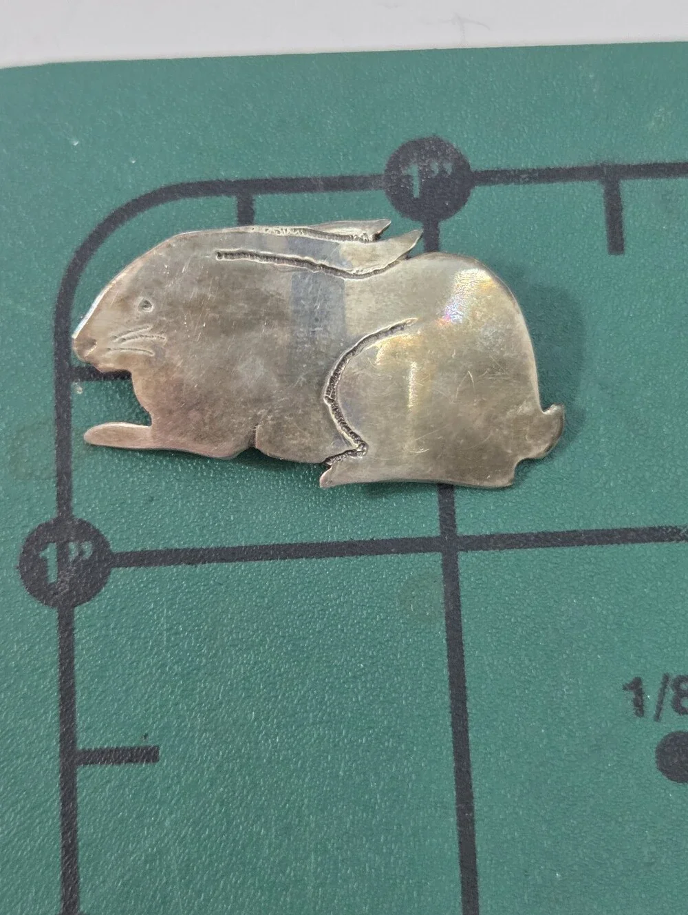 vtg sterling silver mcm hand etched mexican style bunny hare brooch pin